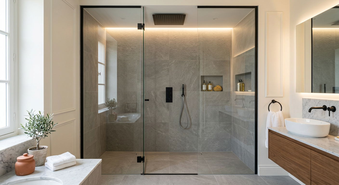 Installation de salle de bain moderne avec douche à l'italienne à Malakoff