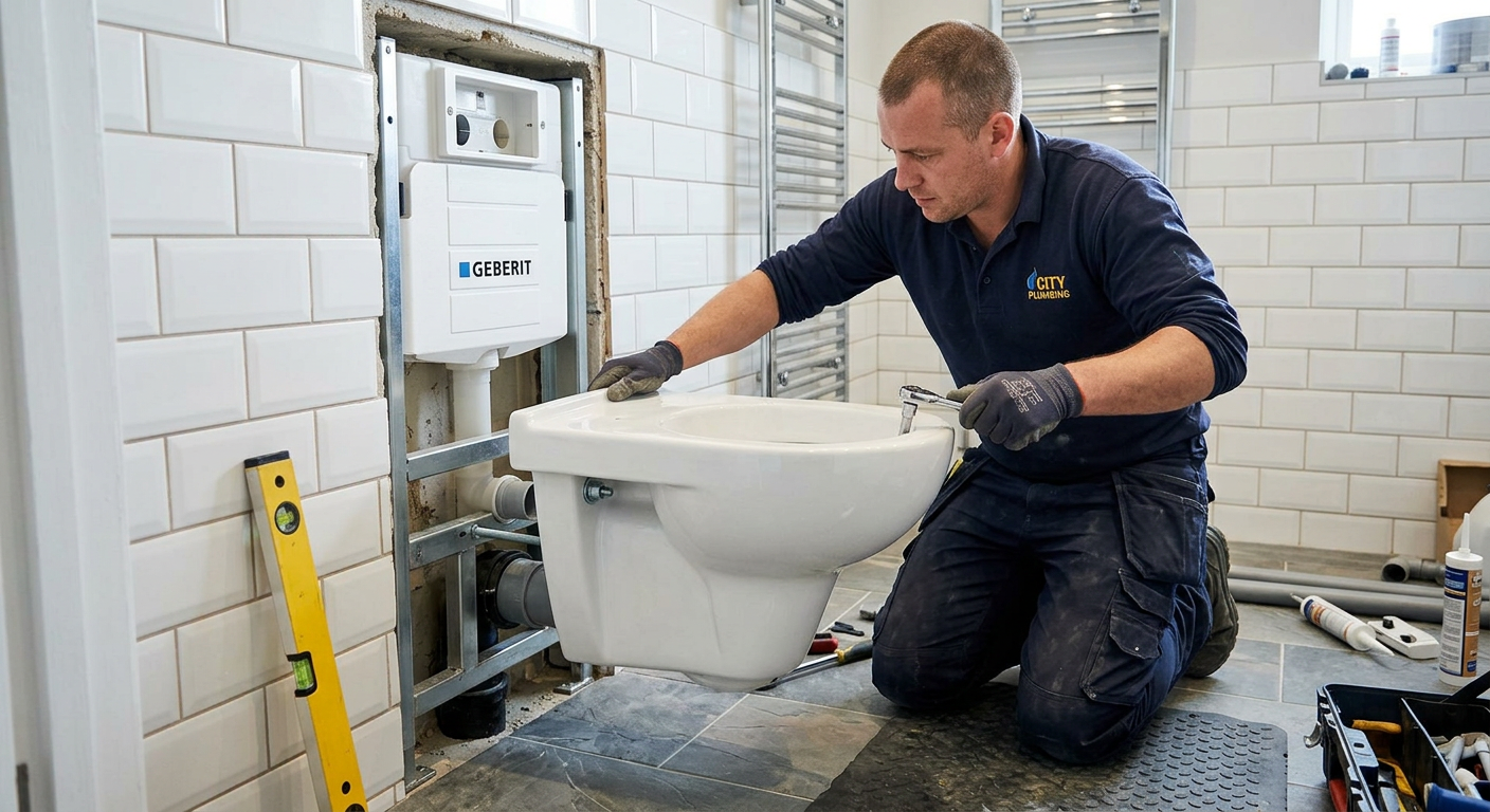 Pose de WC suspendu par un plombier professionnel à Malakoff